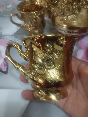 cay: Çay dəsti, rəng - Qızılı, Keramika — 6