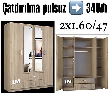 Ev üçün mebel: - Dörd qapılı geyim dolabı, orta hissədə 2 güzgülü qapı - Material — 1