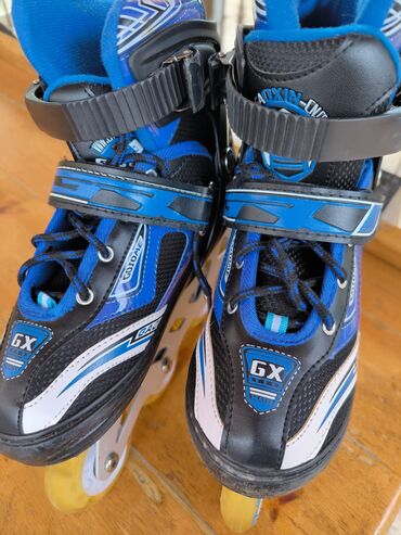 гейнер купить баку: GX markalı inline konki (rolik). - Rəng: mavi-qara, ağ detallarla -