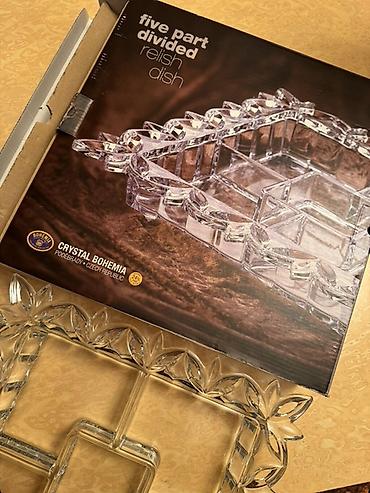 meduza qab: Crystal Bohemia “Five Part Divided Relish Dish” – Çexiya istehsalı — 3