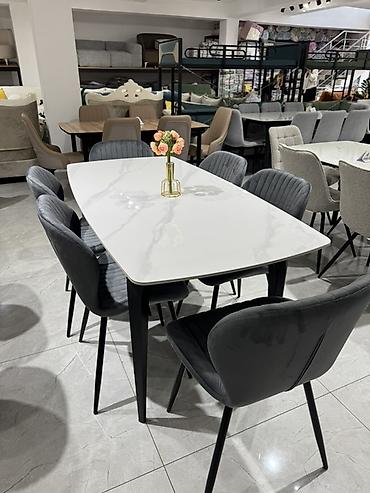 silver kitchen: Обеденный комплект: стол с керамической столешницей + мягкие стулья - — 6