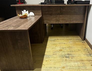 ofis masa aksesuarları: Ofis üçün L şəklində masa dəsti - Material: ağac teksturalı — 1