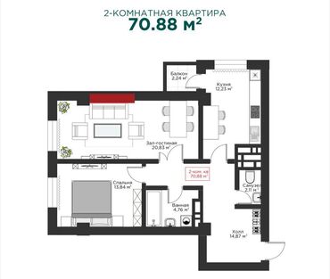 садовое село: 2 комнаты, 71 м², Элитка, 3 этаж, ПСО (под самоотделку)