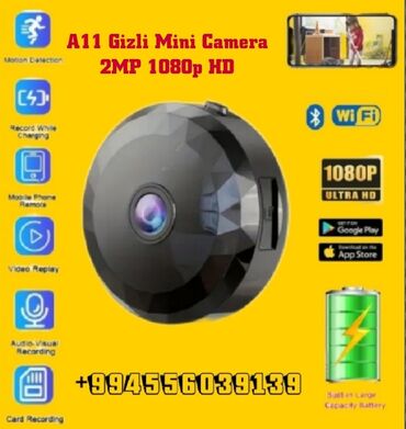 Videomüşahidə: A11 Mini Micro Camera 2MP 1080p FHD HD bu model mini cameranı 5V