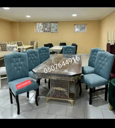 Masa və oturacaq dəstləri: Qonaq otağı üçün, Yeni, Açılan, Dördbucaq masa, 6 stul — 9