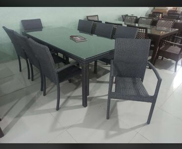 Bağ, çöl masa və oturacaq dəstləri: Kvadrat masa, Açılmayan, Stullar ilə, Həsir toxunuşlu — 21