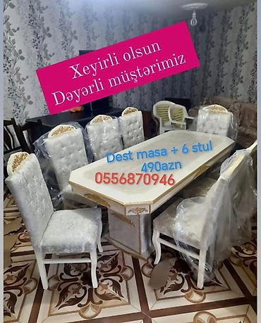 kamot termo: Qonaq otağı üçün, Yeni, Açılmayan, Dördbucaq masa, 6 stul — 3