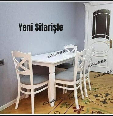 Mətbəx üçün, Yeni, Açılmayan, Dördbucaq masa, 4 stul