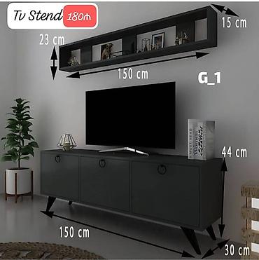 ev dekoru: TV stend dəsti – qara rəng Ölçülər: - Aşağı stend: 150 cm (eni) x 44 — 1