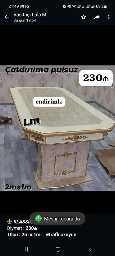 ⚜️ *_KLASSİK Tumbalı masa_* Qiymət : *230₼* *Ölçü : 2m x 1m* lalafo.az -da ⚜️ *_KLASSİK Tumbalı masa_* Qiymət : *230₼* *Ölçü : 2m x 1m*
