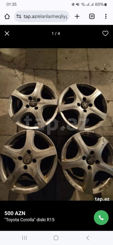 титановые диски бу: İşlənmiş Disk Toyota R 15, 4 Boltlu