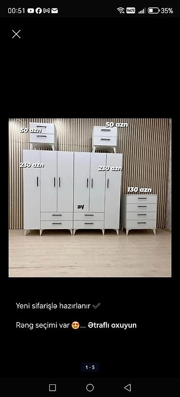 komod: Yataq otağı üçün modul mebel dəsti – sifarişlə hazırlanır, rəng seçimi — 2