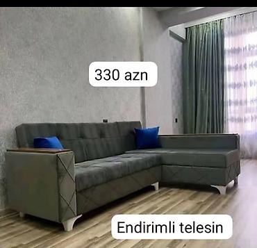 divan ustleri: L‑şəkilli künc divanı - Rəng: tünd boz (iki ədəd mavi dekor yastıqla) — 1