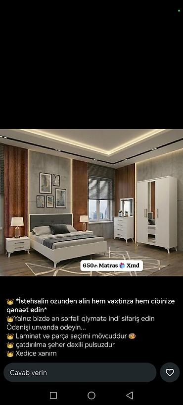loft masa: Yataq otağı mebel dəsti – müasir dizayn Tərkibi: - Çarpayı (başlıqla) — 2