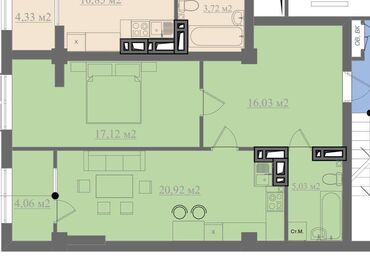 ак жол раздольное: 2 комнаты, 63 м², Элитка, 2 этаж, ПСО (под самоотделку)