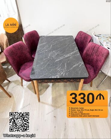 kreditle metbex stolu: Qonaq otağı üçün, Açılan, Dördbucaq masa, 4 stul