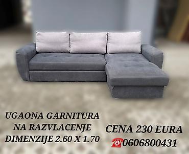 Ugaone garniture: Ugaona garnitura na razvlačenje - Dimenzije: 2.60 x 1.70 m - Siva — 2
