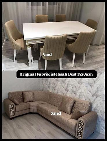 Masa və oturacaq dəstləri: Masa və 6 stul dəsti – Xmd • Komplekt: 1 yemək masası + 6 ədəd stul — 130
