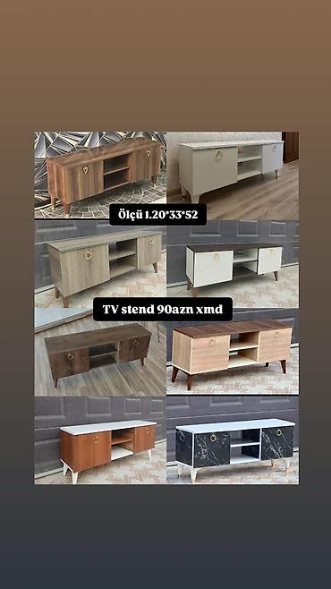 perla tv stend: TV stend Ölçü: 1.20 × 33 × 52 sm Qiymət: 90 AZN - Müxtəlif rəng və — 1