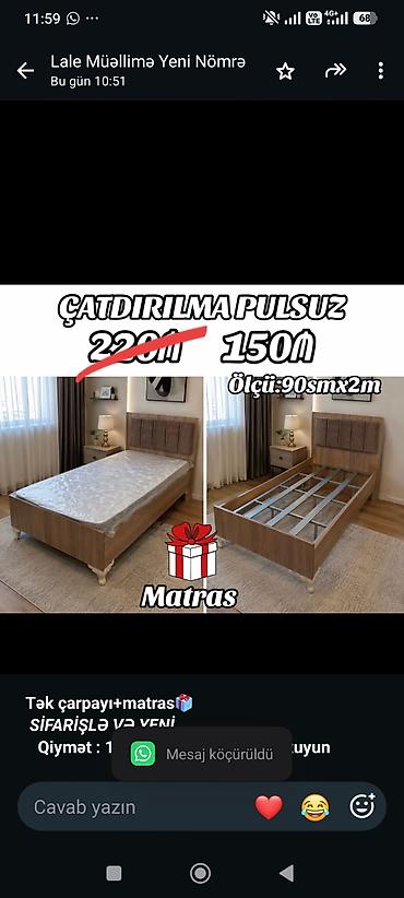 Sifarişlə mebel: *Tək çarpayı+matras🎁* _*SİFARİŞLƏ VƏ YENİ*_ *Qiymət  — 1