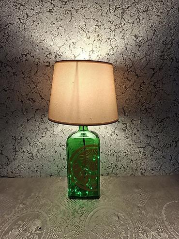 sunset lamp: Настольная лампа-ночник с абажуром на базе из зеленой стеклянной — 1