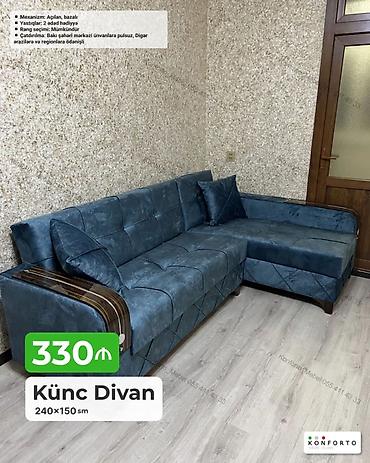 Диваны: Künc Divan – 240×150 sm - Mexanizm: Açılan, bazalı (yataq funksiyalı — 1