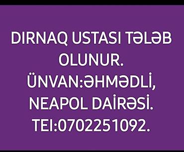 operator is: Dirnaq ustası üçün iş elanıdır. Axtarılan: Dirnaq ustası Yer — 1