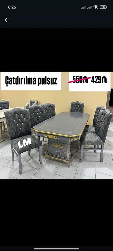mebel stul: Qonaq otağı üçün, Yeni, Açılmayan, Dördbucaq masa, 6 stul — 1