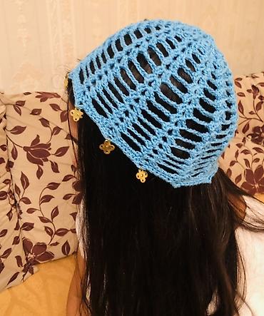 Baş geyimləri: Əl işi krujeva saç örtüyü (şəbəkəli beret) - Material: yumşaq toxuma — 5