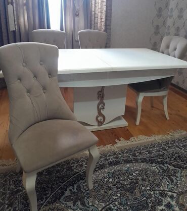 turkanda heyet evleri: Qonaq otağı üçün, İşlənmiş, Kvadrat masa, 6 stul