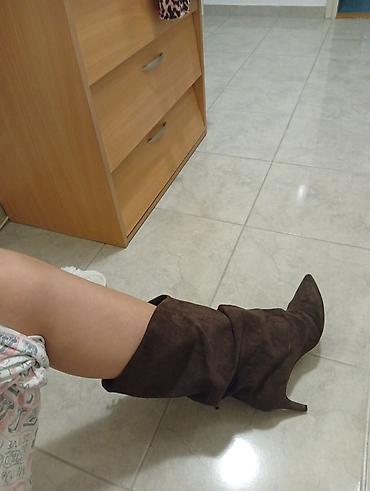 zenske cizme preko kolena: Ženske čizme na štiklu – braon, od antilop materijala - Model: visoke — 4