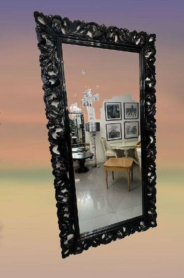 италия мебель: Большое зеркало 107 см х 200 см, черный лак, Италия, новое. Оно