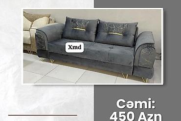 Ev üçün mebel: Qrey rəngdə, müasir dizaynlı 3 yerlik divan. Yumşaq məxməri/parça — 1