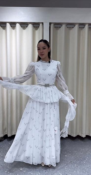 символическую: Вечернее платье, Длинная модель, Шифон, С рукавами, M — 3