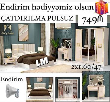 malazya yataq: Yataq otağı dəsti – zərif qızılı detallarla ağ rəngdə modern dizayn — 1