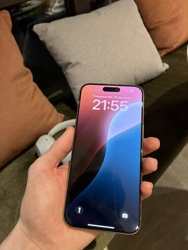 айфоне 7: IPhone 15 Pro Max, Колдонулган, 1 ТБ, Natural Titanium, Коргоочу айнек, Каптама, Кабель, 88 %