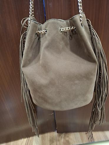 mango canta: Qəhvəyi süet çiyin çantası – boho üslubunda - Material: yumşaq süet — 2