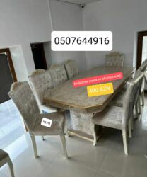 Masa və oturacaq dəstləri: Qonaq otağı üçün, Yeni, Açılmayan, Dördbucaq masa, 6 stul — 5