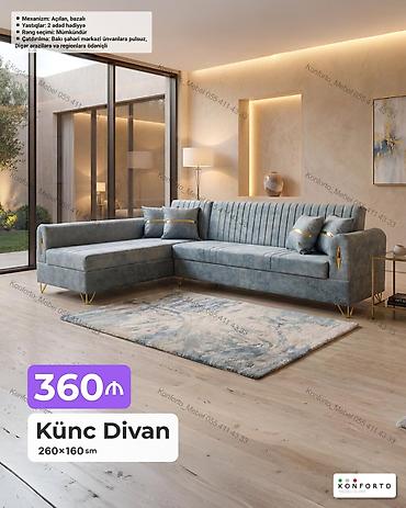 Künc Divan – 260×160 sm - Mexanizm: açılan, bazalı (yataq funksiyalı