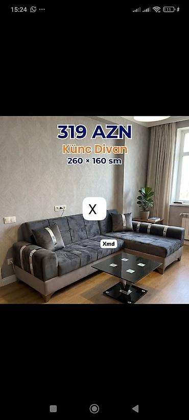 Диваны: Künc Divan – 260 × 160 sm - Dərin bozumtul rəngli, müasir dizayn - — 1
