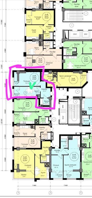 профсоюзная квартира: 1 комната, 43 м², Элитка, 3 этаж, ПСО (под самоотделку)