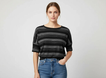 bluzki w paski rękaw 3 4: Women's blouse, size L