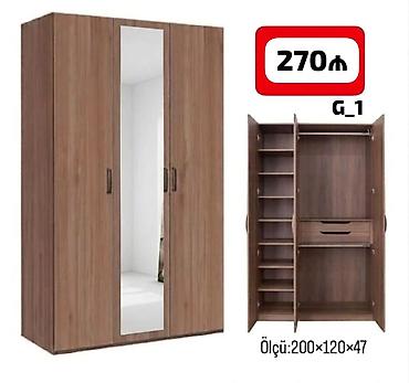 Üç qapılı paltar dolabı – güzgülü model - Material: ağac teksturalı