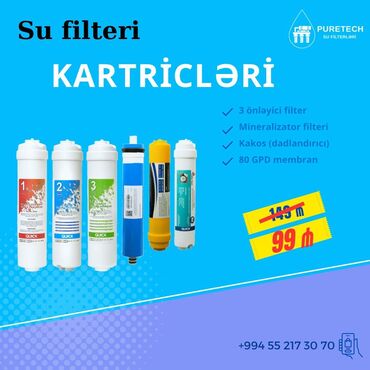 Su filtrləri: Puretech su filtrləri üçün kartriclər dəsti. Dəstdə 3 önləyici filtr — 1
