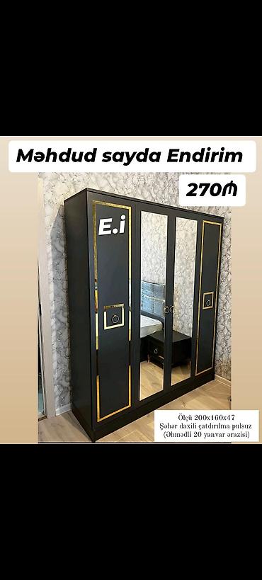 Dolablar: Yeni, 3 qapılı, Güzgülü, Qara, Açılan, Düz dolab — 1