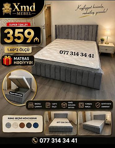 məbel: Bazalı çarpayı – Xmd Mebel - Ölçü: 1.60 x 2.00 m - Geniş saxlama — 1