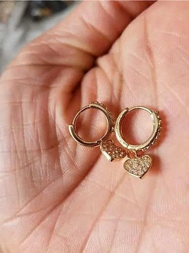 Minđuše: Zlatne minđuše alke sa priveskom srce - Dizajn: tanke alke sa visećim — 6