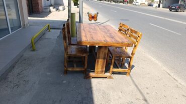 Bağ, çöl masa və oturacaq dəstləri: Yeni, Kvadrat masa, 4 stul, Açılmayan, Stullar ilə, Taxta
