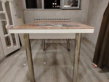 kuxna ustolu: Mətbəx üçün, İşlənmiş, Açılan, Dördbucaq masa, 4 stul — 2