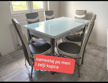 Setovi stolova i stolica: Trpezarijski set – sto sa staklenom pločom i šest stolica - Set — 15